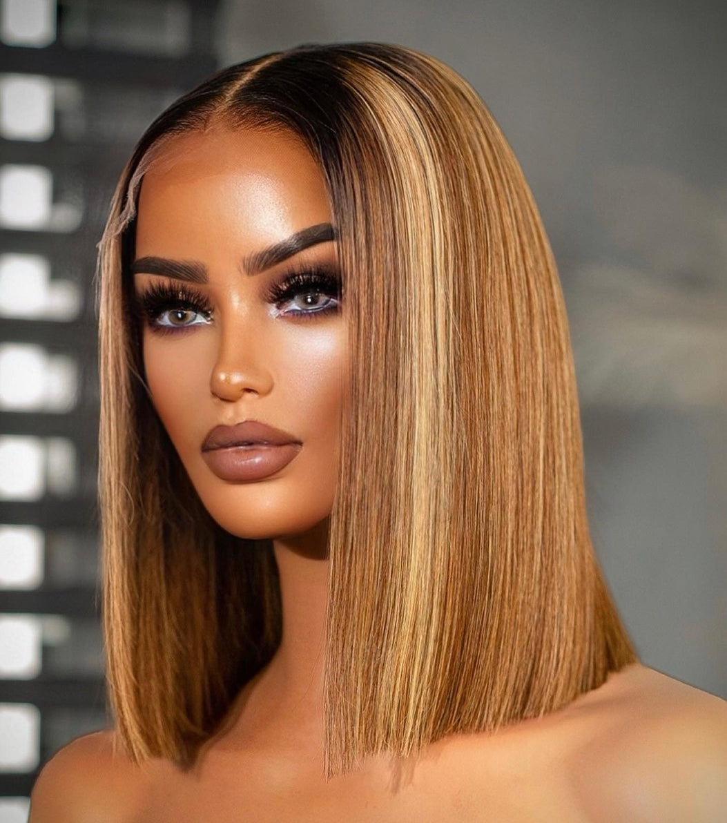 #4/27 Highlights Straight Bob Glueless Lace Closure Wig