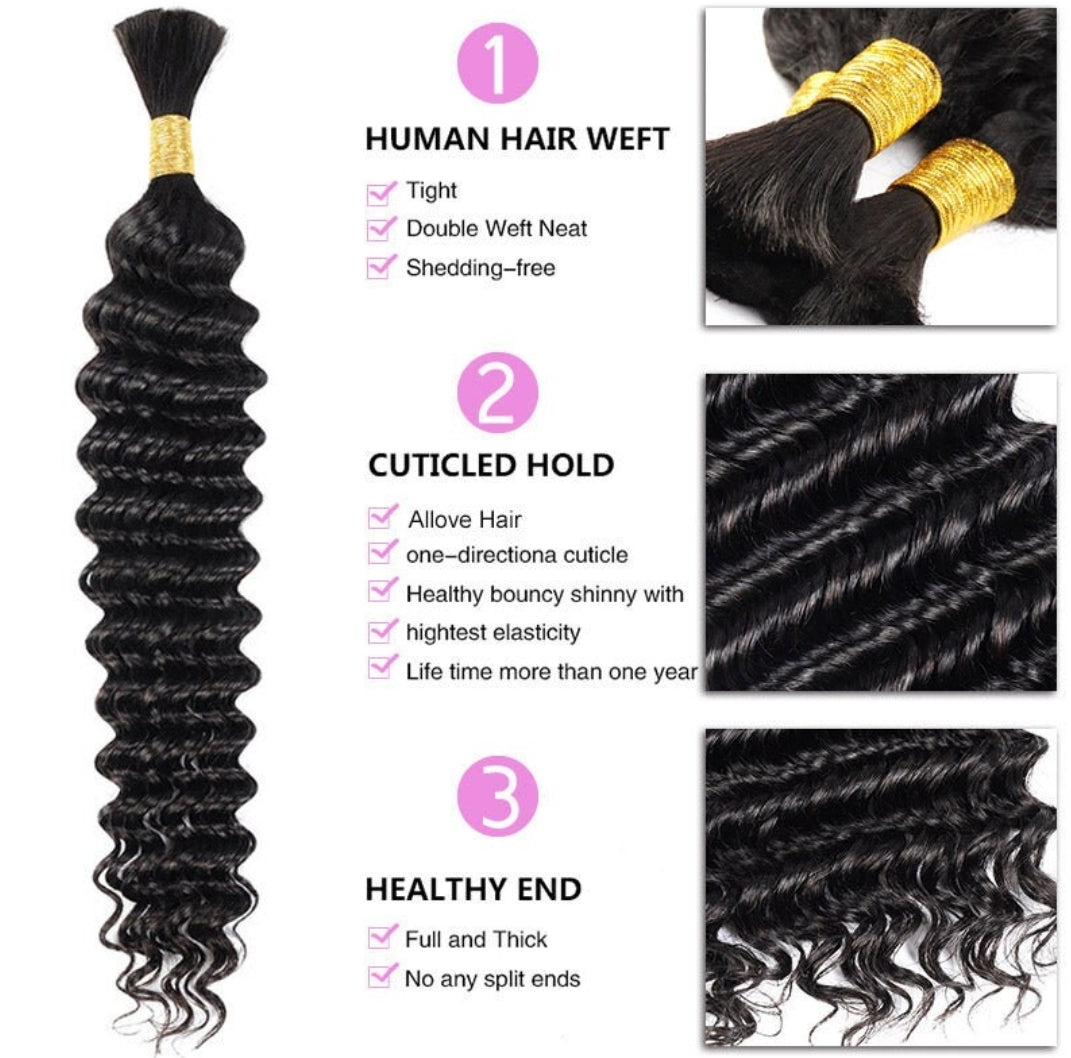 Deep Wave Braid Bulk Human Hair Extensions 100g