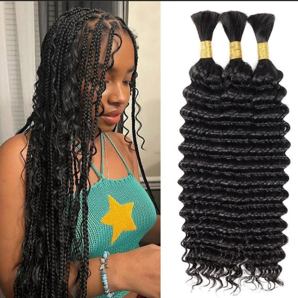 Deep Wave Braid Bulk Human Hair Extensions 100g