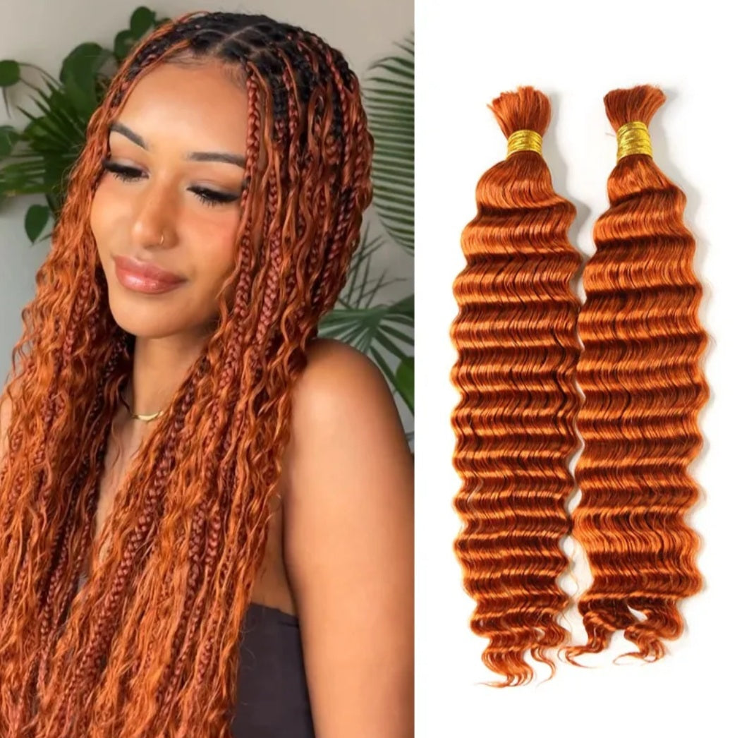 #350 Ginger Deep Wave Braid Bulk Human Hair Extensions 100g