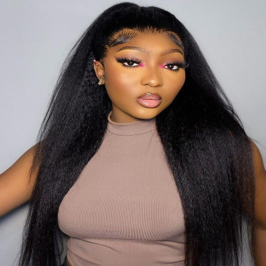 13X4 HD Lace Kinky Straight High 180%, 200% Density Closure Wig