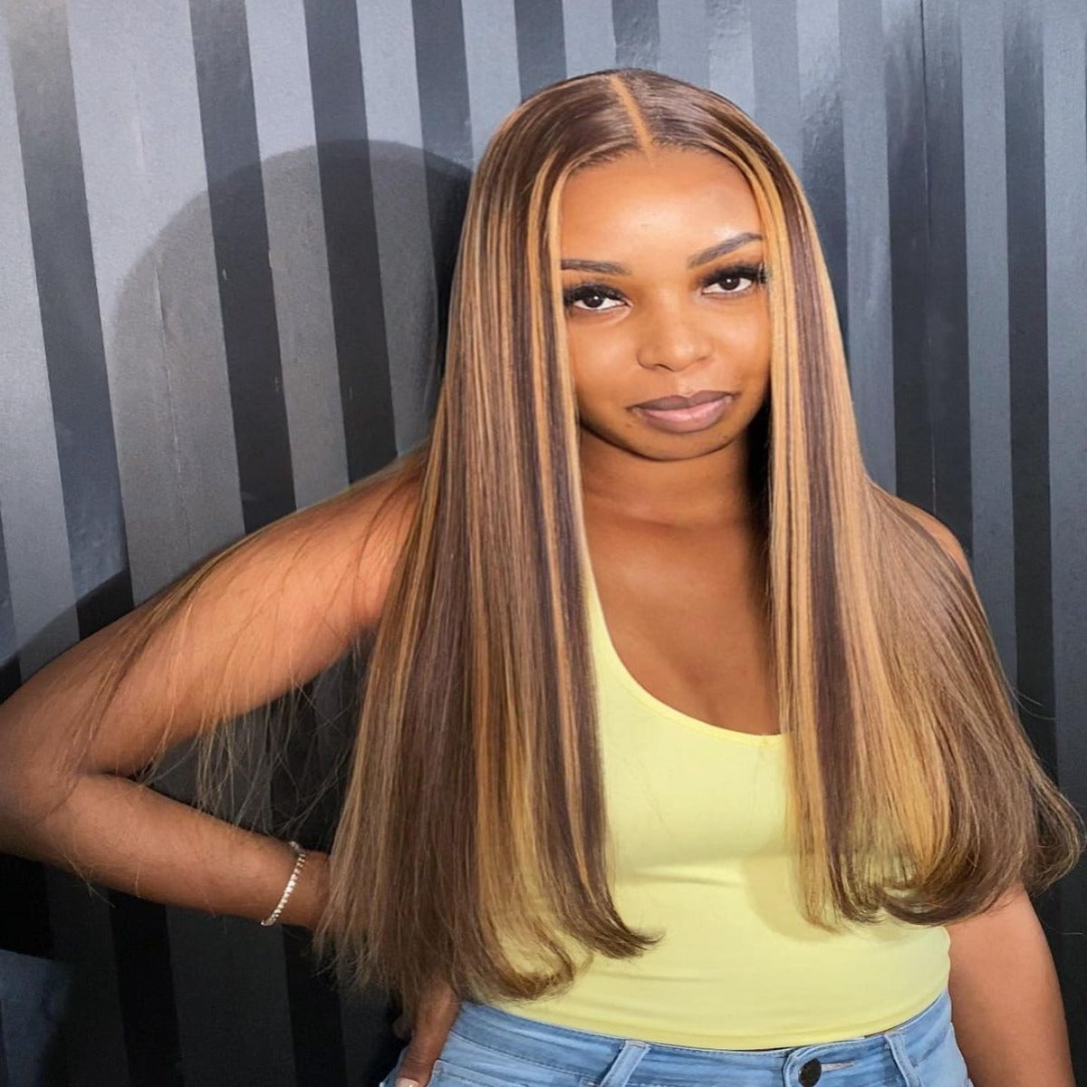 Blonde Highlight 5x5 Glueless Lace Frontal Straight Highlight Wig
