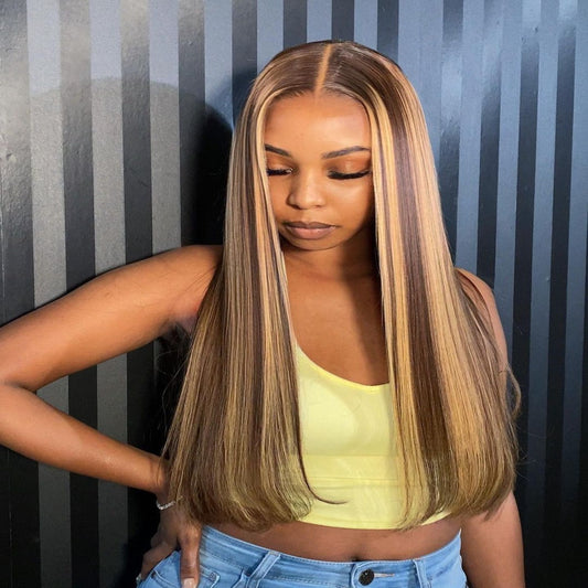 Blonde Highlight 5x5 Glueless Lace Frontal Straight Highlight Wig