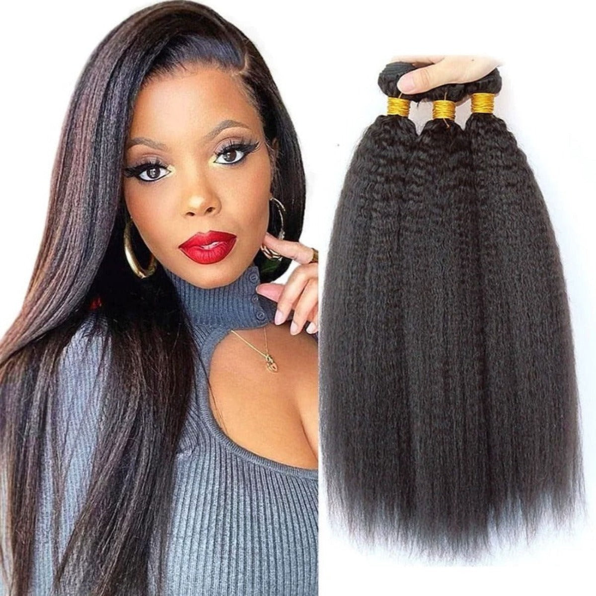 Kinky Straight Virgin Hair Bundles with Frontal