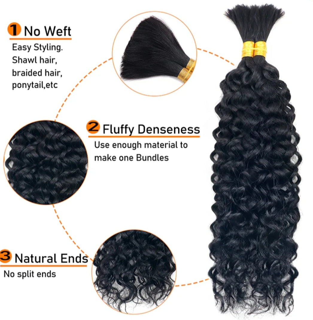 Water Wave Braid Bulk Human Hair Extensions  100g