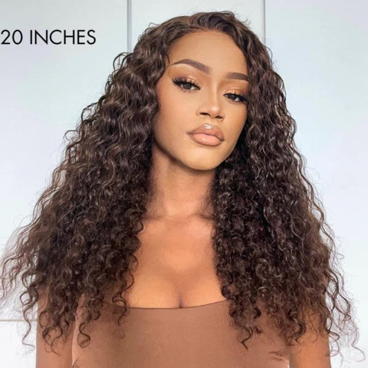 Dark Brown Water Wave Glueless Lace Front Human Hair Wig