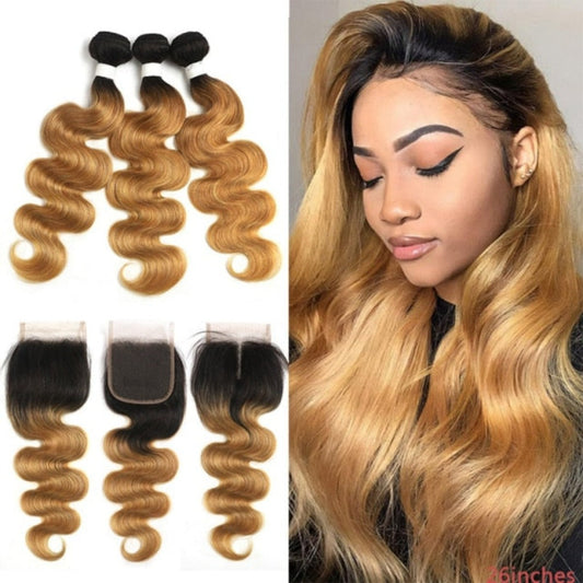 Body Wave Virgin Human Hair Bundles with Closure Ombre