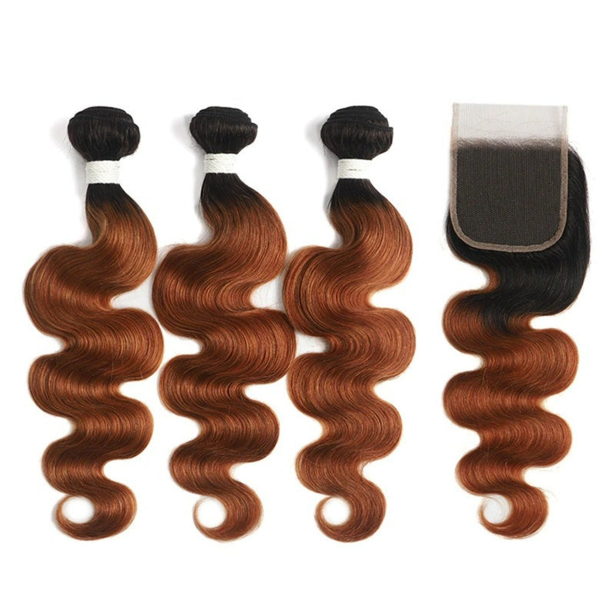 Body Wave Virgin human hair bundles with Closure #1B/30