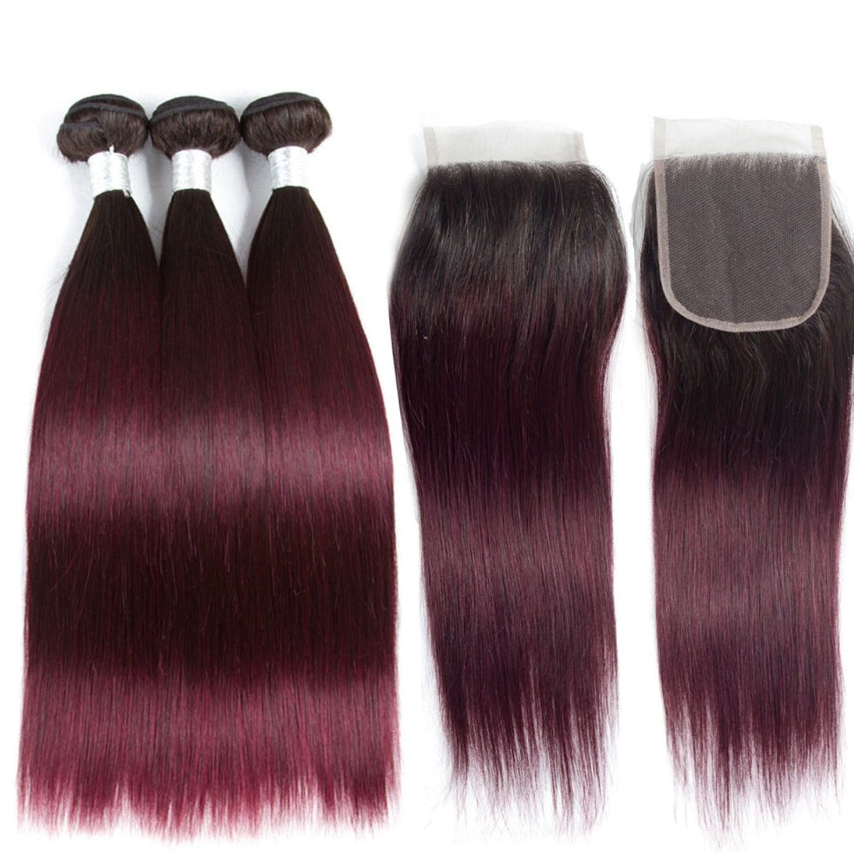 Straight Virgin Hair Bundles with Closure #1B/99J