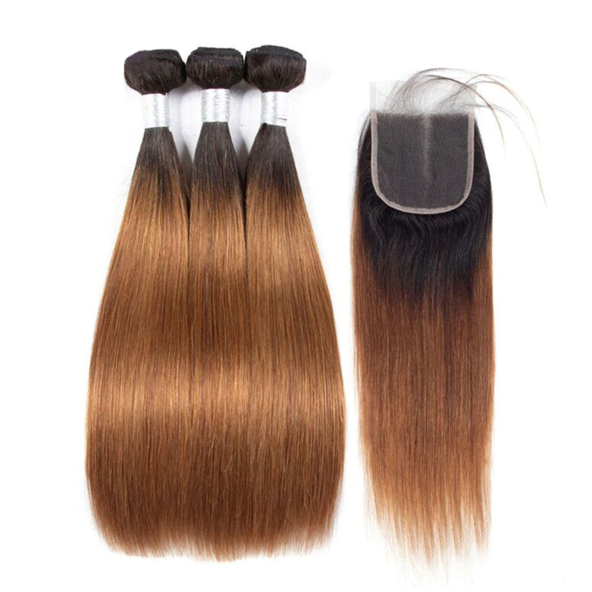 Straight Virgin Hair Bundles with Closure #1B/30