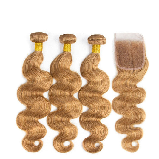 Body Wave Virgin Hair Bundles with closure #27 Dark Blonde