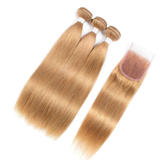 Straight Virgin Hair Bundles with Closure #27