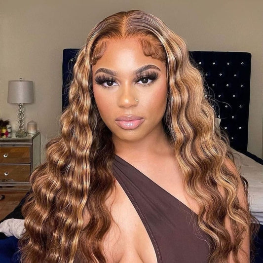 #4/27 13x4 Glueless Lace Frontal Deep Wave Highlight Wig