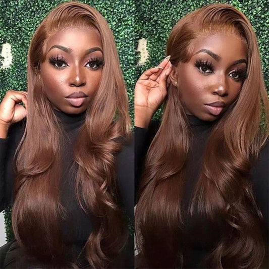 13X4  Pre plucked Body Wave Lace Front Human hair Wigs #4 Dark Brown