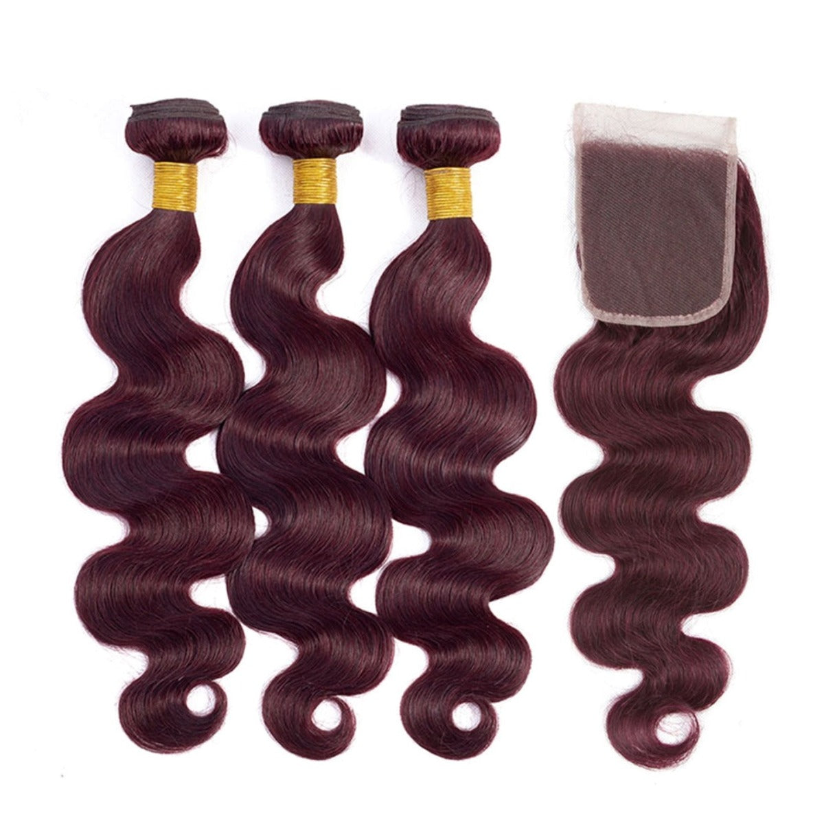 Body Wave Virgin Hair Bundles with Closure Burgundy