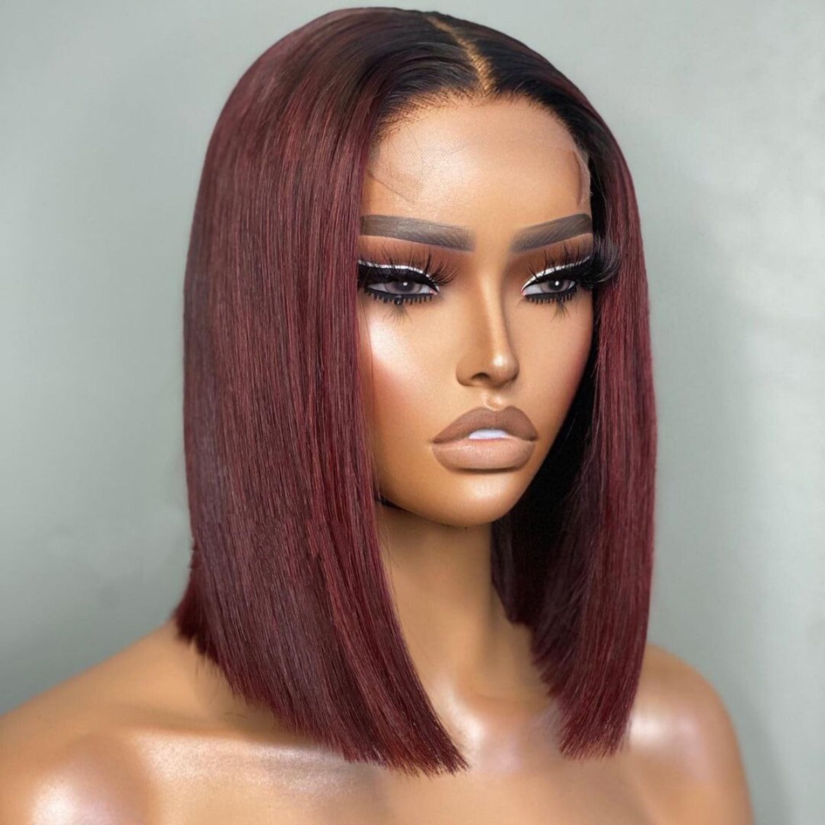 4x4 Burgundy with Dark roots compact Lace wig Ombre